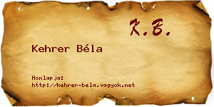 Kehrer Béla névjegykártya